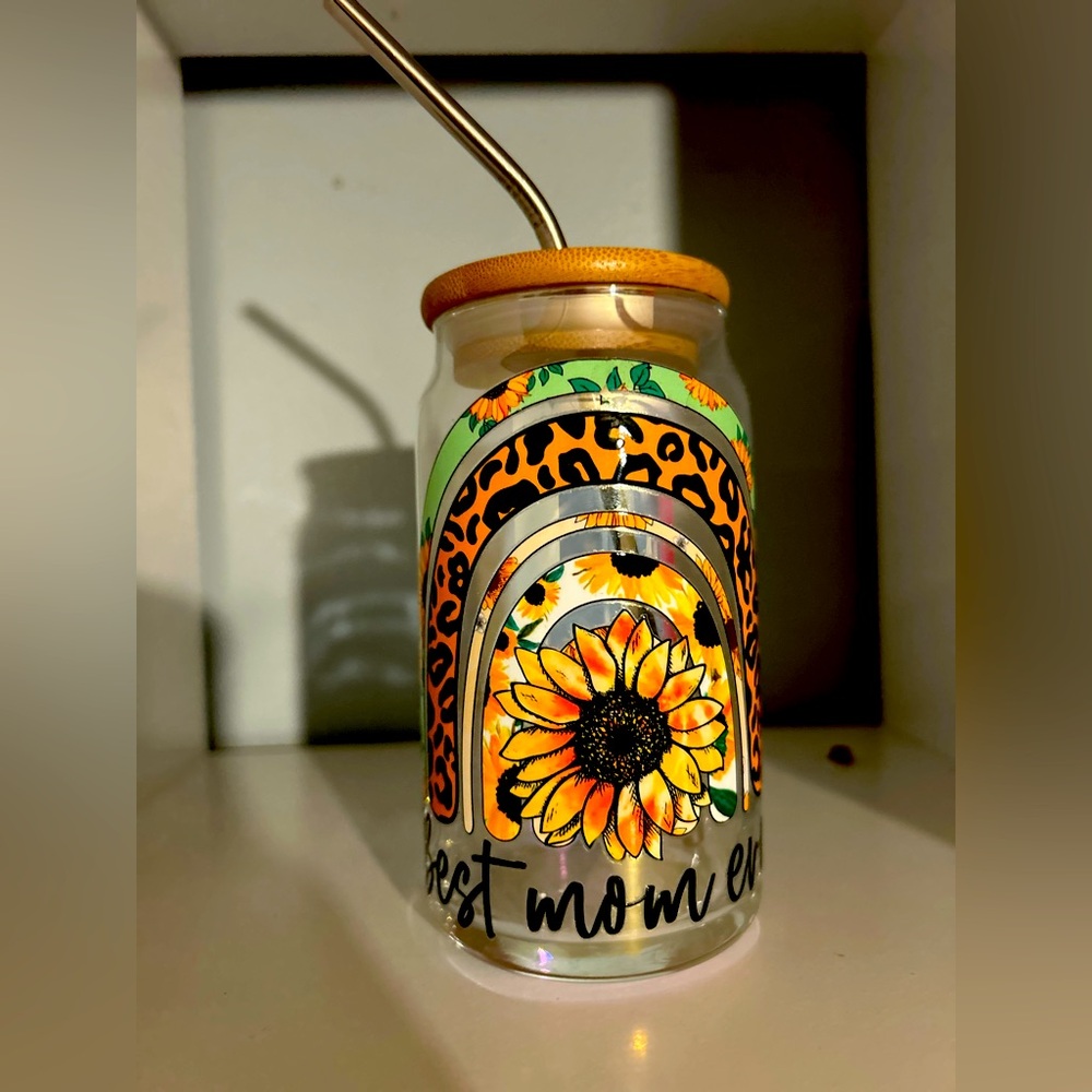16 oz NEW Handmade Glass Cup With Wooden Lid
